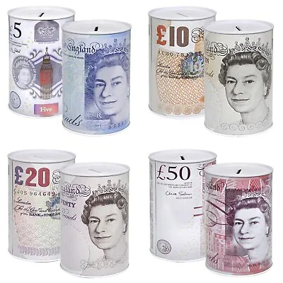 £ Pound UK Notes Design Money Coin Box Tin Savings Kids Cash Piggy Bank Charity • £6.98