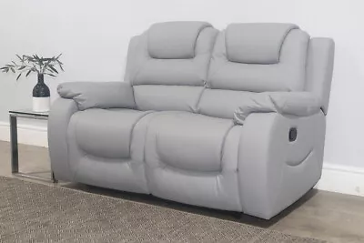 CLEARANCE - Vancouver 2 Seater Recliner Sofa Light Grey Faux Leather - T12924 • £37