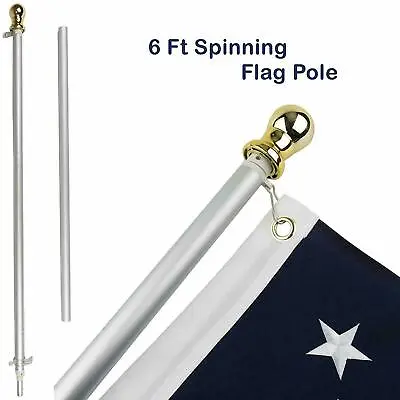 $28.61 • Buy 6ft Aluminum Spinning Stabilizer Flag Pole Gold Ball Adjustable Mount USA Flag