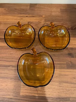 Vintage Heavy Amber Brown Glass Apple Shape Bowl Accent Dishes Set Of 3 • $34.49