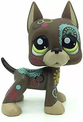 Hasbro Littlest Pet Shop Tattoo Brown Chocolate Flowers Great Dane Dog Puppy LPS • $25