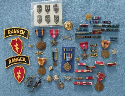 Vintage Lot Military Soldier Uniform Pins U.S.Medals Ribbon Bars Bronze Stars • $32