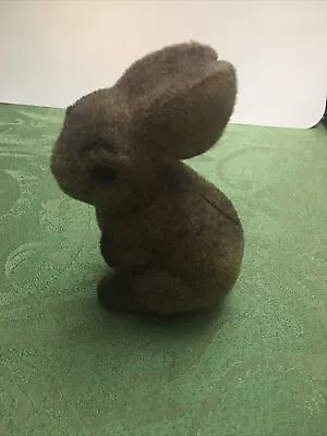 Vintage Flocked Brown Bunny Rabbit Coin Piggy Bank W/Stopper Fuzzy • $10.99