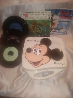 VINTAGE 1970s DISNEY MICKEY PHONOGRAPH RECORD PLAYER + 5 FREE RECORDS • $199.99