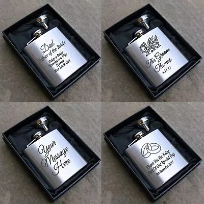 6oz WEDDING Hip Flask Engraved Gift For Groom Best Man Usher Dad Groomsman Boxed • £13.99