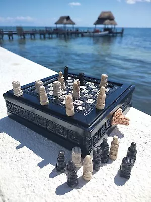 Mayan Chess Set Handcrafted Aztec Black Artesania Mexicana 7.5×7.5-in • $99.99