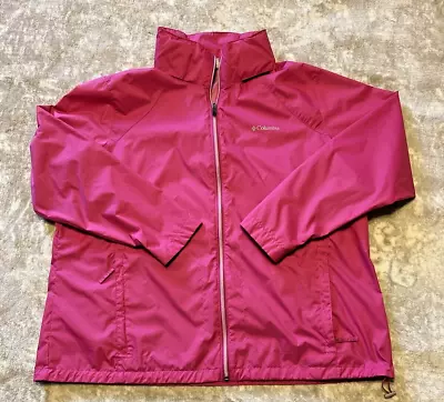 COLUMBIA Wind/Waterproof Packable Rain Jacket Womens 3X Pink Raspberry W/hood FS • $45