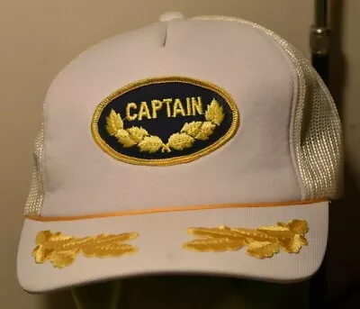 CAPTAIN Gold Leaf White Mesh Trucker SNAPBACK Hat Vintage • $17.08