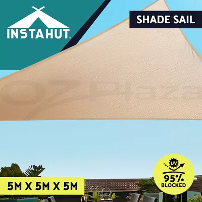 Instahut Shade Sail Cloth Shadecloth Triangle Heavy Duty Sand Sun Canopy 5x5x5m • $35.95