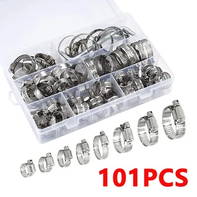 £12.95 • Buy 101 Pcs Assorted Stainless Steel Hose Clamp Kit With No Driver Jubilee Clips Set