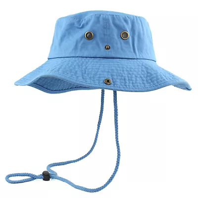 Mens Boonie Bucket Hat 100% Cotton Light Blue Military Summer Cap Safari Camping • $9.89