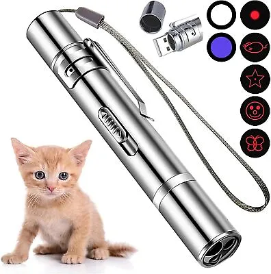 USB RECHARGEABLE SUPER LASER POINTER PEN 7 In 1 Cat Pet Toy Red UV FLASHLIGHT • $10.07