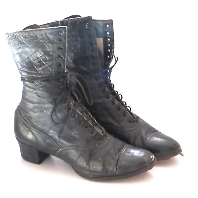 Antique Victorian /Edwardian Women's Black Leather Boots Modern Size Approx 7.5 • $58.80