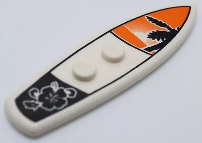 Lego White Minifig SurfBoard With Palm Tree Sunset And Flower • $5.07