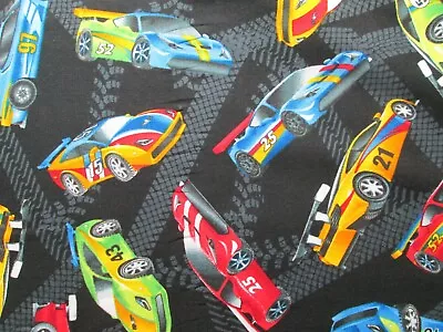 Race Cars Racing Car Nascar Tracks Grand Prix Blk Cotton Fabric Bthy  • $7.35