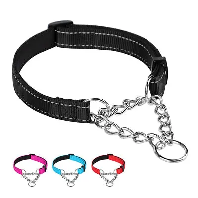 Reflective Martingale Dog Collar Nylon Half Check Choke Chain Training Bulldog • £8.74