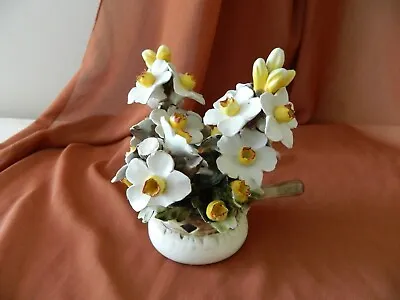 VTG Capodimonte VISCONTI MOLLICA White Yellow Pot With Flower Stems Italy • $12.95