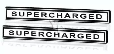 Chrome & Black Supercharged Engine Emblems Plates Badges Logos - 5  Long Pair • $20.57