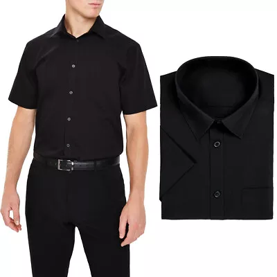 New Mens Half Sleeve Shirt Button Up Plain Smart Formal Business Work Short Top • £7.97