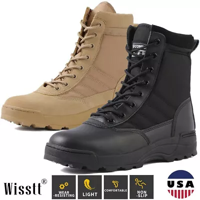 Mens SWAT Police Leather Military Work Army Shoes Tactical Patrol Ankle Boots • $39.99