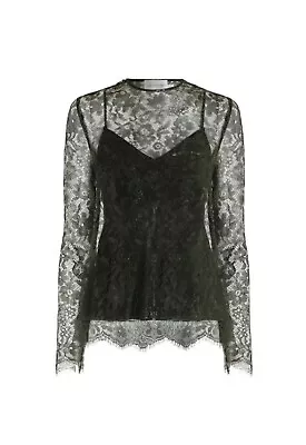 Zimmermann Green Scalloped Lace Long Sleeved Top Sz0 AU6/8 • $120