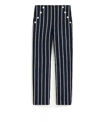 J Crew Women's Striped Sailor Pants Size 4 Navy White Button Nautical Preppy • $28