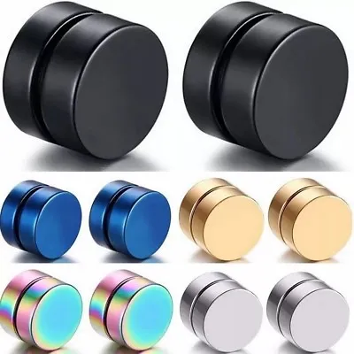 2 PCS Magnetic Earrings No Piercing Black Silver Round Ear Stud Mens Women 1Pair • $5.10