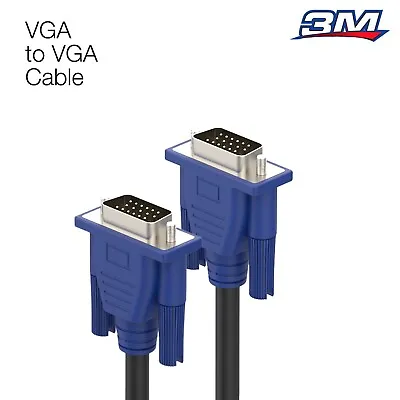 £2.75 • Buy 3M VGA Cable VGA SVGA Lead 15 Pin Male-Male For PC TFT LCD Monitor TV Laptop UK