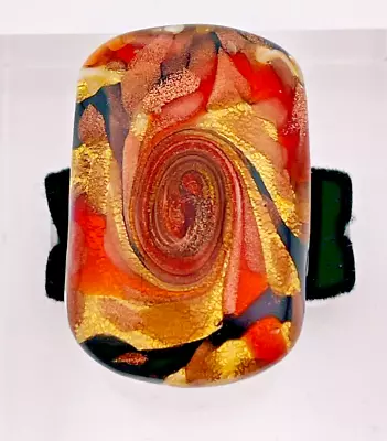 Marked Murano Glass Adjustable Ring Orange & Gold Abstract Cocktail Ring • $26.70