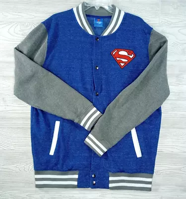 Superman Varsity Jacket Large Lightweight Sweatshirt Style Logo Snap Outerwear • $15.55