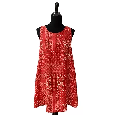 Rachel Zoe Womens 100% Linen Red Bandana Sleeveless Shift Dress Size M Pockets • $21