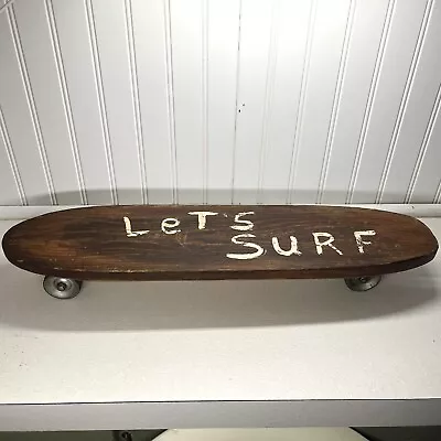 Vintage 1960’s “Lets Surf” Painted Wooden Homemade Skateboard Beautiful Rare • $259.99