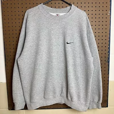 Vintage 90s Nike Swoosh Sweatshirt Size Large Gray White Tag 1990s Mens • $39.80