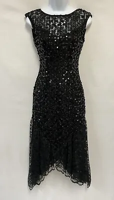 Vintage New Leaf By Samir 3/4 Black Sequin Lace Fishtail Sheath Party Dress • $49.99