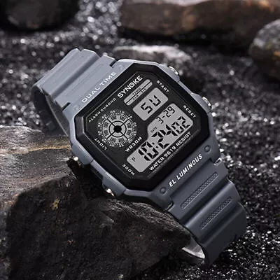 Men's Digital Sports Watch Large Face Waterproof Stopwatch Alarm Wristwatch • $13.69