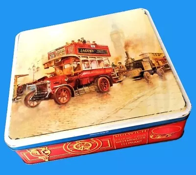 Vintage Jacob's Cream Crackers Biscuit Tin + 1911 London Bus Westminster Bridge • £8.79