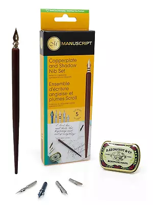 Manuscript Leonardt Calligraphy Dip Pen & 5 Copperplate & Shadow Nibs Set • £9.95