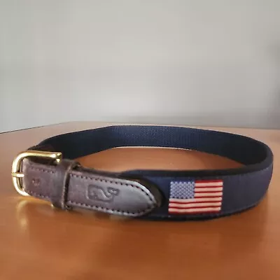 VINEYARD VINES Blue American Flag Logo Canvas Club BELT Men's Size 28 USA Youth • $18.99