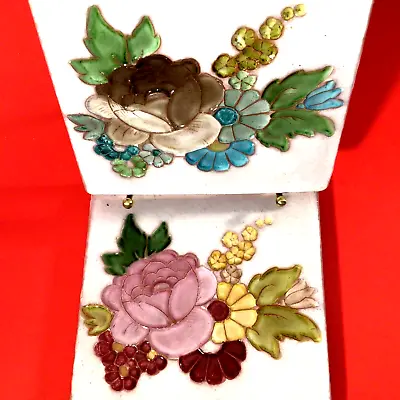 Floral Tiles Trivets Vintage Antique Embossed Flowers 5 3/4  Set Of 2 • $21.50