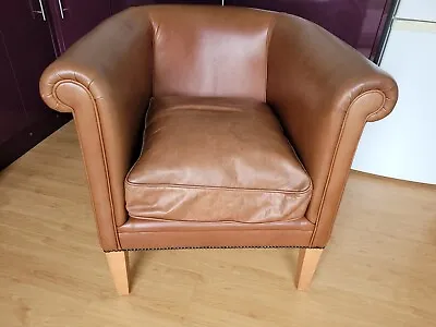 Vintage Laura Ashley Tan Leather Osbourne Tub Chair • £295