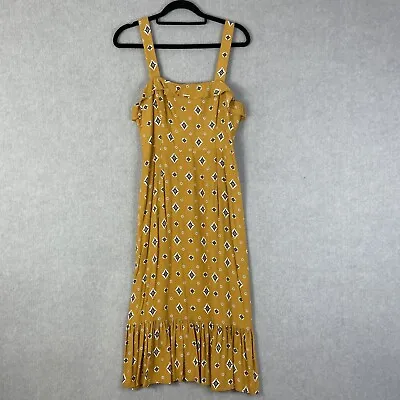 Tigerlily Dress Size 8 Yellow Sadaf Midi Ruffle Hem Strap Lined D64 • $34.99