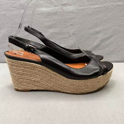 Via Spiga Luciana Womens Size 8.5 (M) Wedge Sandals Black Leather Slingback • $40