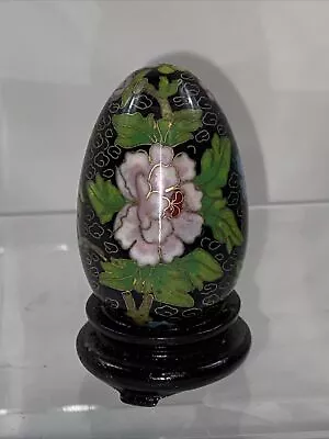 Vintage Chinese Cloisonne Enamel Egg With Stand Flowers • $15