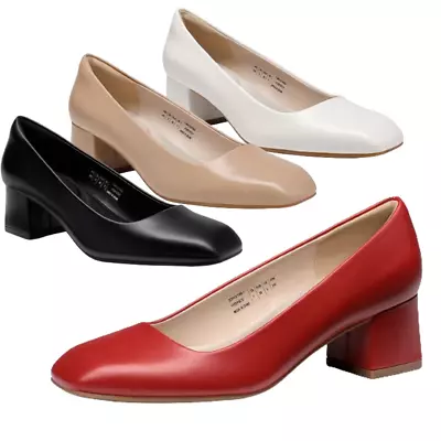 Women Low Chunky Heel Square Toe Comfortable Slip On Office Dress Pump Shoes • $27.99
