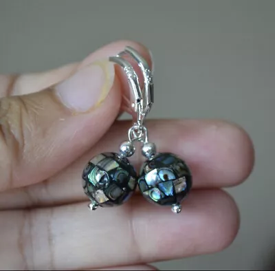 Handmade Abalone Shell Natural Ball 925 Silver Earring • $13.99