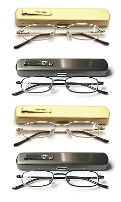 EYE ZOOM 4 Pack Unisex Slim Thin Portable Reading Glasses With Pocket Case • $25.99
