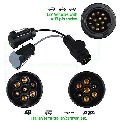 13 Pin To 7 Pin Adaptor Trailer Extension Lead Caravan Towing Socket Plug Board • £11.49