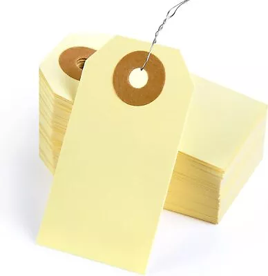 Blank Shipping Tags With Wire 100 PCS 2 3/4 X 1 3/8 Inches Manila Yellow 100 • $15.90