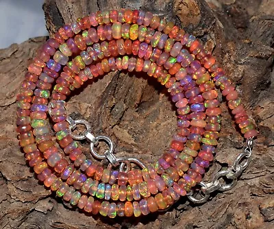 16 Natural Ethiopian Opal Gemstone Beads Necklace 925 Sterling Silver  A-02 • $36.90