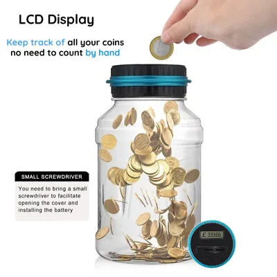 1.8L Coin Counter Counting Jar Money Saving Piggy Bank Electronic Digital LCD • £8.89